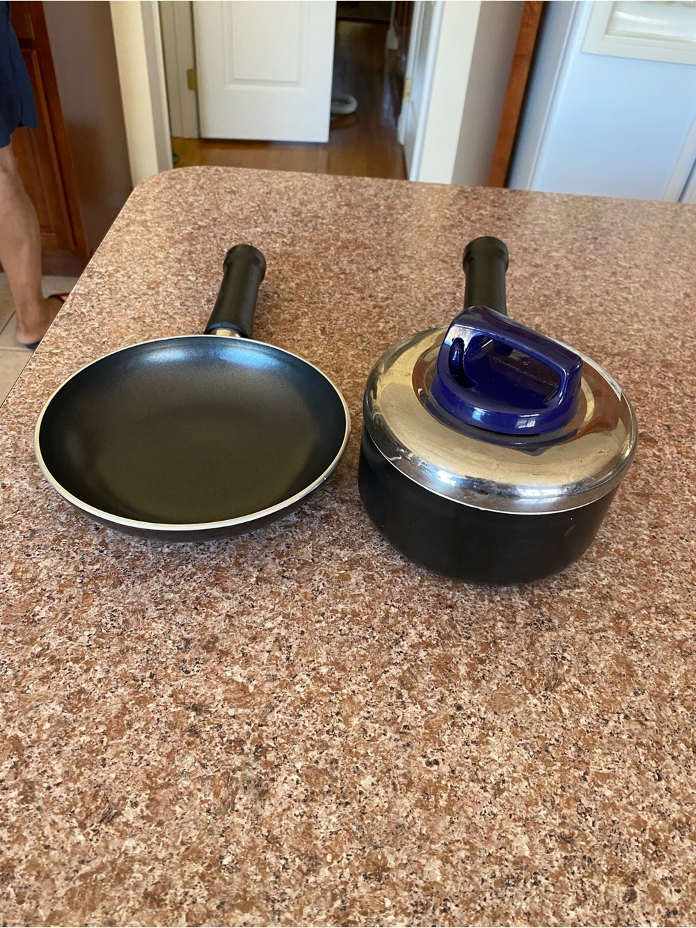 Nonstick Frying Pan and Covered Saucepan Set - Black with Blue Lid